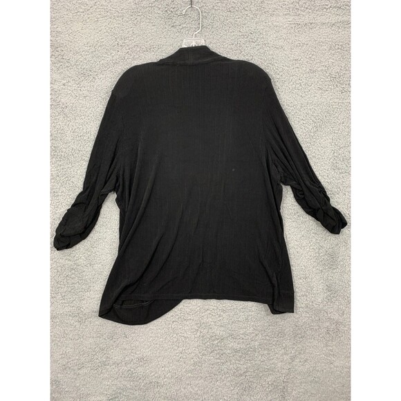 TANJAY Large (L) Black Stretch Open Front Jacket Coat Shawl Cinched Sleeves - Picture 5 of 9